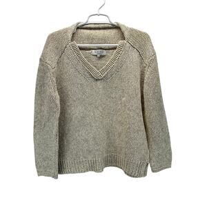 NHBT Inhabit Warm Stone Layered V-Neck Chunky Knit Sweater Cotton S